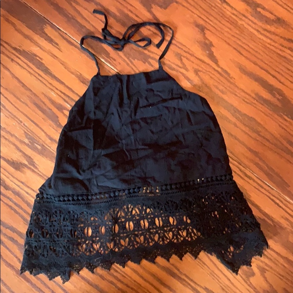 Black tie back crochet crop top